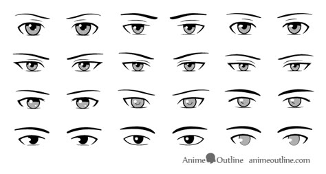 Different Style Male Anime & Manga Eyes Drawing Guide - AnimeOutline Manga Eyes Male, Anime Man Eyes, Anime Boy Eyes Reference, Anime Guy Eyes Reference, Anime Eyes Male, Male Anime Eyes, Male Eye Drawing Reference, Anime Boy Eyes, Painting Eyes