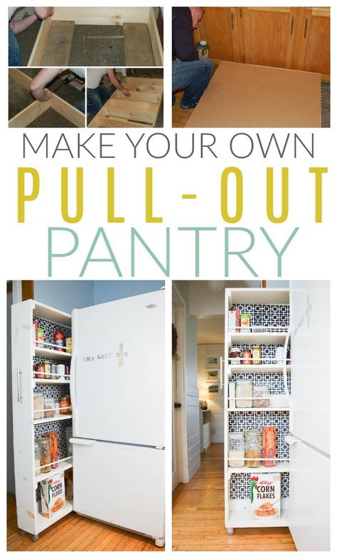 Beside Fridge Storage, Rolling Pantry, Small Space Storage Solutions, Pull Out Pantry, Pantry Cupboard, Diy Kitchen Renovation, Kitchen Lighting Ideas, Diy Pantry, Fridge Storage