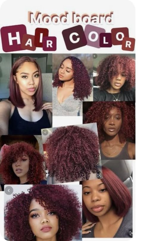 Black Natural Hair Dyed, Morron Hair Color, Redish Burgundy Hair Color, Auburn Curly Hair Natural, Hair Dye Idea For Black Hair, Natural Colours To Dye Your Hair, Outfits That Go Well With Red Hair, Hair Colour Ideas For Black Curly Hair, Fall Red Hair Color Black Women