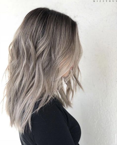 Ashy Blonde Shoulder Length Hair, Ash Brown Hair With Highlights Blondes, Medium Length Haircut Ash Blonde, Blonde Brown Grey Hair, Ashy Blonde Hair Medium Length, Balayage Hair Mushroom Blonde, Dark Blonde Hair Low Maintenance, Solid Hair Color Ideas Blondes, Ashy Low Lights For Blonde Hair