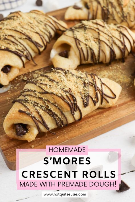 Craving s'mores but don't have a campfire? Try these easy and delicious S’mores Crescent Rolls! Perfect for summer parties or a quick treat, they're ready in just 20 minutes. 🥐🍫🔥 Get the full recipe and bring the classic marshmallow, chocolate, and graham cracker combo to your kitchen! Crescent Roll Smores, Crescent Rolls S’mores, S’mores Stuffed Croissant, Smores Croissant, S’mores Croissant, Dessert Crescent Rolls, S’mores Chocolate Rolls, Marshmallow Crescent Puffs, Crescent Roll Desserts Easy