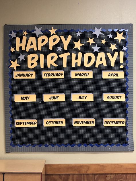 Birthday Charts For High School, Ideas For Class Board Decoration, Cute School Board Ideas, Happy Birthday Corner For Classroom, Happy Birthday Chart Ideas, Birthdays Charts Classroom, Birthdays Board Classroom, Birthday Employee Board, Star Birthday Board Classroom