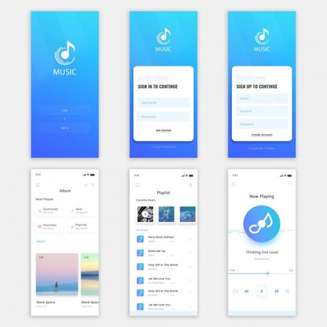 Music mobile app ui kit Premium Psd | Premium Psd #Freepik #psd #music #templates #mobile #graphics App Wireframe, Music Template, Account Facebook, Celebrity Look Alike, Music App, Mobile App Ui, Psd Icon, About Music, Wireframe