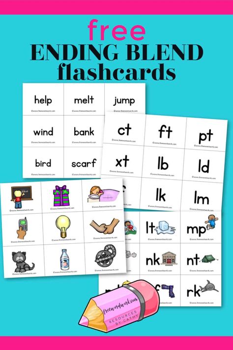 Free ending blend flashcards from www.freewordwork.com Ending Blends Activities, Blends Flashcards Free, Digraph Flashcards Free, Final Blends Worksheet, Ending Blends Anchor Chart, Beginning Blends Word List, End Blends, Writers Workshop Folders, Blend Sounds