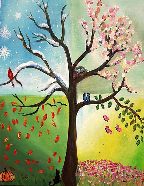 Four Seasons Tree, Four Seasons Art, Landscape Diy, Fantasy Tree, Colorful Tree, Tree Landscape, Painting Accessories, Seasons Art, Diamond Painting Kits