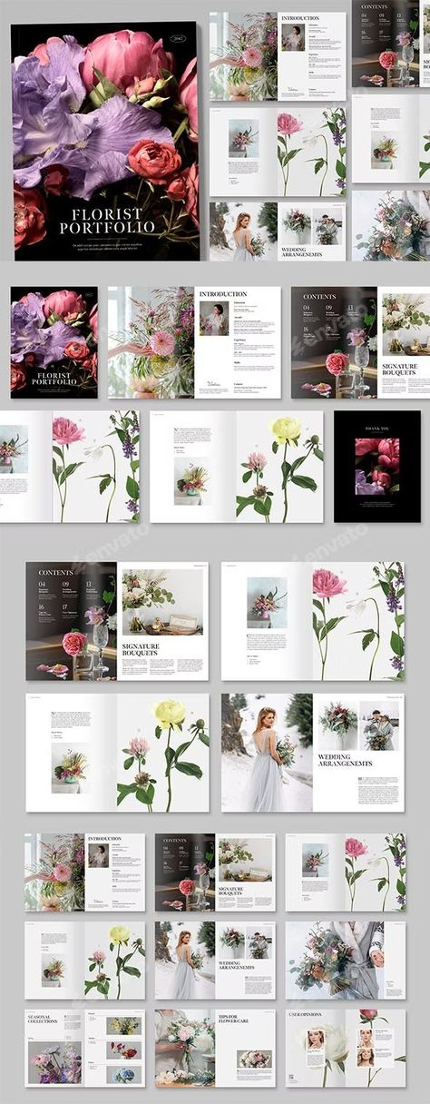 Florist Portfolio Template, Print Templates | GraphicRiver Flower Magazine Layout, Florist Portfolio, Process Portfolio, Publishing Design, Travel Journal Scrapbook, Wedding Brochure, Portfolio Design Layout, Design Cv, Magazine Layouts