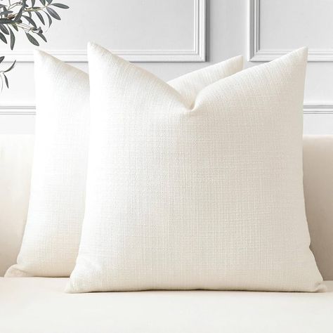 Amazon.com: OTOSTAR Pack of 2 Throw Pillow Covers 24x24 Inch Linen Beige Pillowcases Farmhouse Decorative Solid Pillow Covers 60x60 cm Square Cushion Case for Home Decor Sofa Couch Bed (Beige) : Home & Kitchen Pretty Throw Pillows, Patio Farmhouse, Solid Color Throw Pillows, Cream Cushions, Living Room Bed, Bed In Living Room, 16x16 Pillow Cover, Couch Chair, 20x20 Pillow Covers