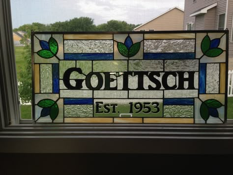 Just finished this for anniversary gift. 60 years! Awesome. Stained Glass Welcome Sign, Stained Glass Wedding Sign, Stained Glass Name Signs, Stained Glass Sign, Stained Glass Bar, Stained Glass Letters, Glass Signs, Wedding Gift Signs, Diy Stained Glass Window