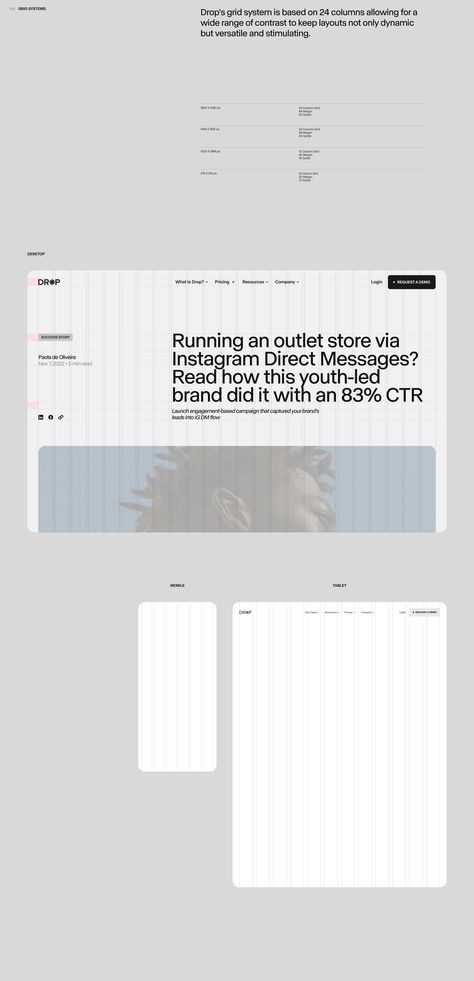 DROP — Brand Identity & Website on Behance Grid Web Design, Grid Website, Web Grid, Ui System, Healthcare Website, Instagram Direct Message, Project Site, Website Design Layout, Grid Layouts