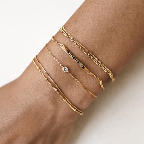 A twinkle of a brilliant stone on your wrist on a delicate chain. This bracelet has a sliding bead so you can adjust it to your wrist. Will fit wrists up to 6.75" in circumference. 925 Sterling Silver and True 14k Gold Vermeil. Delicate Gold Bracelet, Dainty Gold Chain, Gold Chain Bracelet, Casual Jewelry, Gold Bracelet For Women, Classy Jewelry, Jewelry Lookbook, Dainty Bracelets, Gold Bracelet Chain