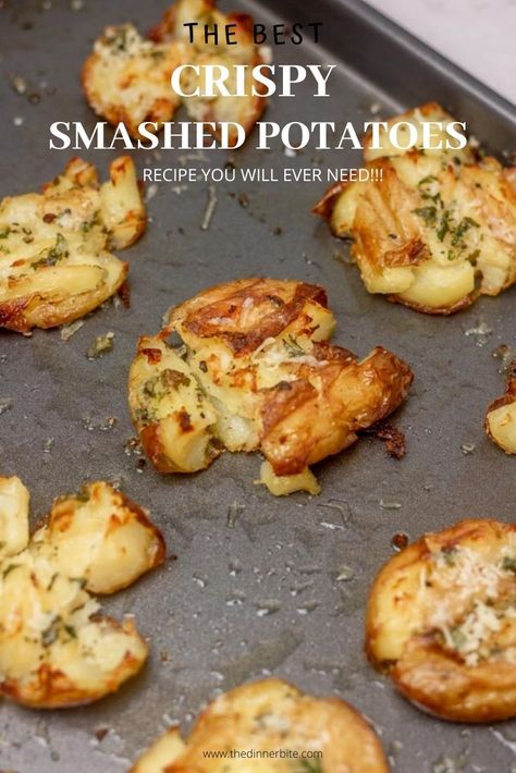 Baked Potatoes Smashed, Mashed Roasted Potatoes, Roasted Garlic Smashed Potatoes, Potatoes Smashed Roasted, Smashed Potatoes Recipe Easy, Potatoes Smashed And Baked, Best Smashed Baby Potatoes, Roasted Smashed Baby Potatoes, Smashes Baby Potatoes