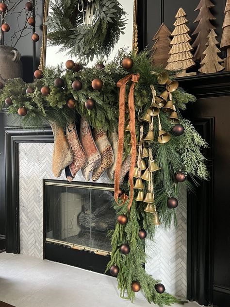 Holiday Mantel 2022 - Haneen's Haven Mantle With Christmas Trees, Christmas Mantelpiece, Holiday Mantel, Christmas Mantle Decor, Christmas Fireplace Decor, Christmas Mantel, Christmas Decor Inspiration, Christmas Mantel Decorations, Christmas Interiors