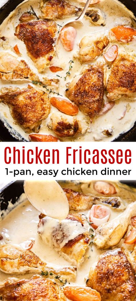 Chicken Fricasse Recipe, French Recipes Dinner, French Chicken Recipes, French Recipes Authentic, French Cuisine Recipes, French Cooking Recipes, Creamy White Wine Sauce, Chicken Fricassee, Classic French Dishes