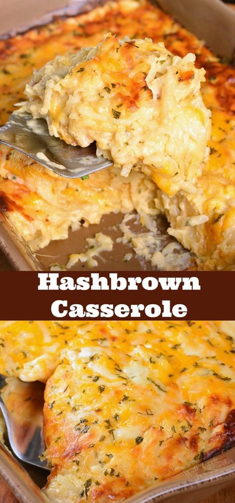 Hashbrown Casserole. Wonderful comforting potato dish loaded with cheddar cheese and creamy sauce. It's easily prepared without canned soup and baked to a gooey perfection. #sidedish #potatoes #sides #casserole #hashbrowns Hashbrown Potatoes, Hashbrown Casserole Recipe, Cheesy Hashbrown Casserole, Hashbrown Casserole, Canned Soup, Hashbrown Recipes, Potatoe Casserole Recipes, Potato Sides, Potato Side Dishes