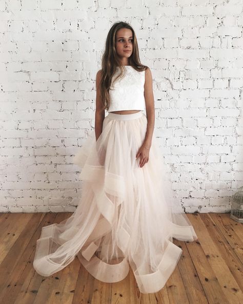 Wedding Dress Separates, 2 Piece Wedding Dress, Crop Top Wedding Dress, Two Piece Wedding Dress, Bridal Separates, Prom Dresses Two Piece, Top Wedding Dresses, Crop Top Dress, Piece Prom Dress