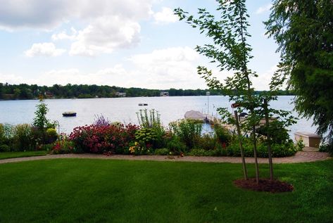 Campsite Landscaping, Shoreline Landscaping, Waterfront Landscaping, Lakeside Landscaping, Desert Landscaping Ideas, Natural Cottage, Exterior Home Makeover, Cabin Landscape, Backyard Pond Ideas