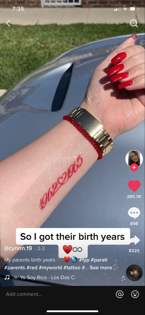 Two Birth Year Tattoo, Butterfly And Date Tattoo, Cursive Date Tattoo, Cute Date Tattoos, Birthdates Tattoos, Hidden Name Tattoo Ideas, Red Arm Tattoos For Women, Birthday Date Tattoos, Birthdate Tattoo Ideas