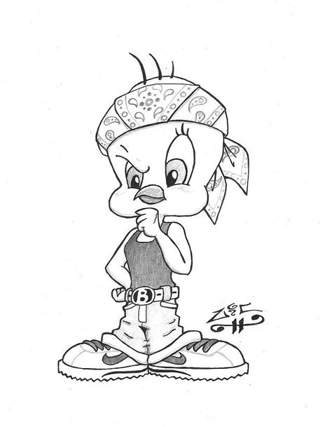 Ghetto Tweety Bird | favorite gangsta tweety Tweety Bird Drawing, Gangster Drawings, Disney Princess Coloring Pages, Cholo Art, Chicano Drawings, Bird Drawing, Bird Coloring Pages, Graffiti Style Art, Graffiti Characters