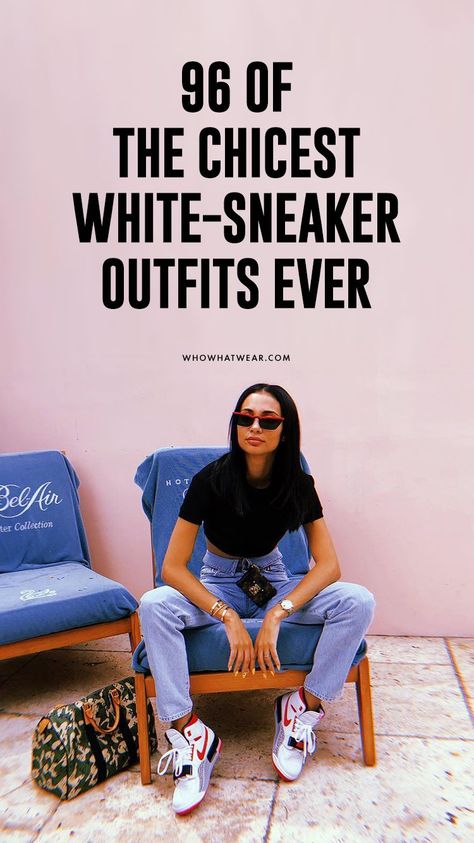 Chic white sneaker outfits White Sneakers Chic Outfit, How To Wear White Sneakers Outfit Ideas, White Sneakers Outfit Summer Casual, How To Style Sneakers, Sneaker Outfits Women Street Chic, Dresses With Sneakers Outfit, Prada Sneakers Outfit, White Sneaker Outfits Women, White Sneakers Women Outfit