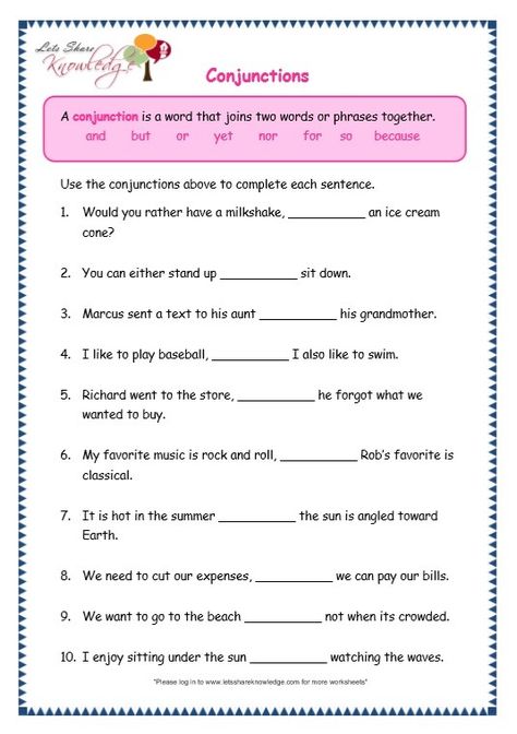 Conjunctions Worksheets For Grade 6 Conjunctions Activities, Complex Sentences Worksheets, Conjunctions Worksheet, Coordinating Conjunctions, Worksheets For Grade 3, Grammar For Kids, 1st Grade Writing, Work Sheet, English Grammar Worksheets