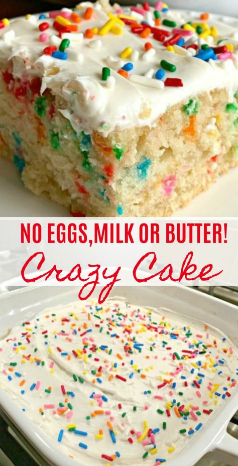 Vanilla Crazy Cake Recipe, Vanilla Crazy Cake, Cake No Eggs, Crazy Cake Recipes, Wacky Cake, Crazy Cake, Dairy Free Cake, Eggless Desserts, Eggless Recipes