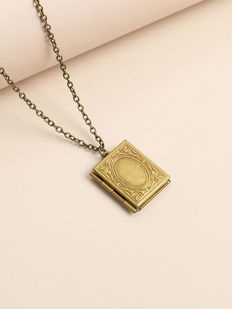 Geo Charm Necklace | SHEIN USA Memory Necklace, Book Charm, Necklace Locket, Book Necklace, Friendship Necklace, Book Locket, Book Photo, Photo Locket Necklace, Photo Charms