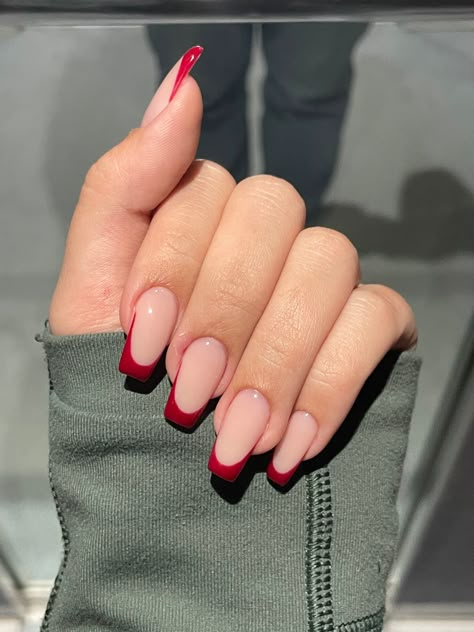 Red Nails Ideas, Red Tip Nails, Red French Tip Nails, Red French Tip, Red Ballerinas, Red French, Ballerina Nails, Tip Nails, French Tip Nails