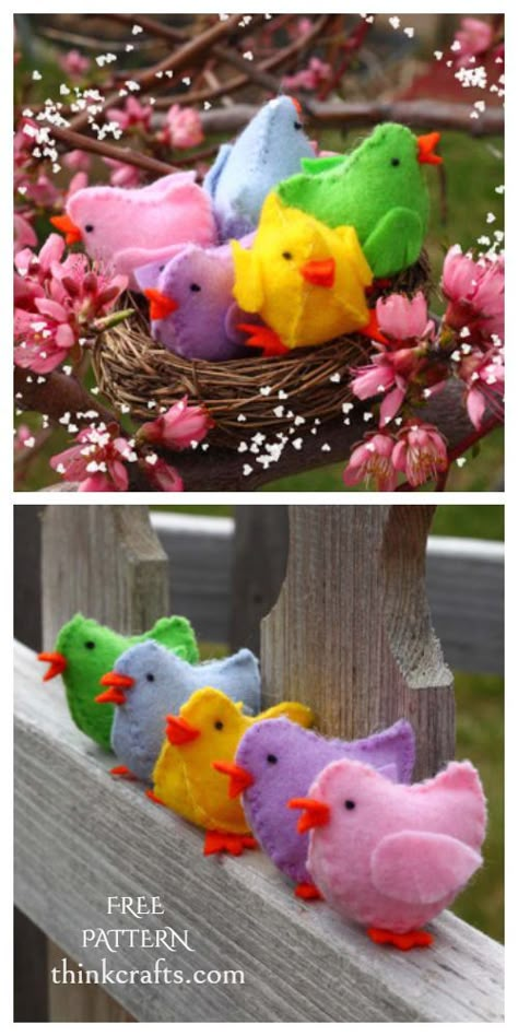 Diy Chicks Craft, Easter Sewing Crafts For Kids, Felt Chicks Easter Crafts, Easter Felt Crafts Free Pattern, Felt Chicken Pattern Free, Easter Ornaments Diy Ideas, Handmade Easter Gifts, Easter Projects For Adults, Spring Felt Crafts