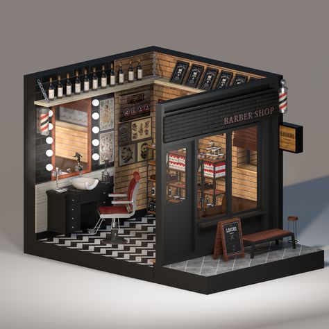 Barbearia Barber Store, Barber Shop Vintage, Barbershop Design Interior, Mobile Barber, Barber Shop Interior, Module Design, Space Project, Barbershop Design, Barber Shop Decor