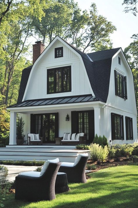 Unique Colonial House Exterior, Dutch Gambrel Exterior, Dutch Farmhouse Exterior, Modern Gambrel House, Dutch Colonial Homes Exterior, Gambrel Roof House, Dutch Colonial House Plans, Modern Dutch Colonial, Modern Colonial Exterior