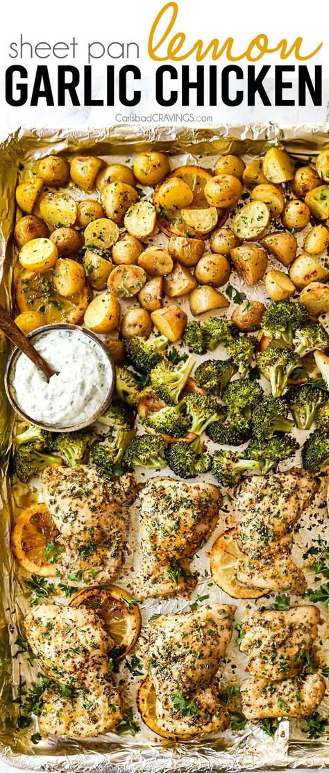 Lemon Garlic Chicken Thighs, Sheet Pan Dinners Recipes, Garlic Chicken Recipes, Lemon Garlic Chicken, Dinners Recipes, Sheet Pan Meals, Easy Healthy Meal Prep, Chicken Potatoes, Pan Dinners