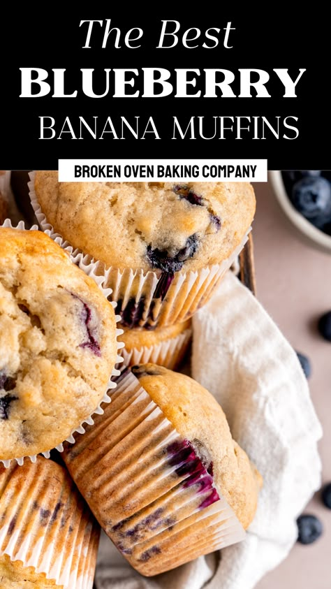 Banana Baking Recipes, Moist Banana Bread Muffins, Banana Baking, Blueberry Banana Muffins, Blueberry Banana Smoothie, Banana Blueberry Muffins, Sweet Treat Recipes, Berry Muffins, Moist Banana Bread