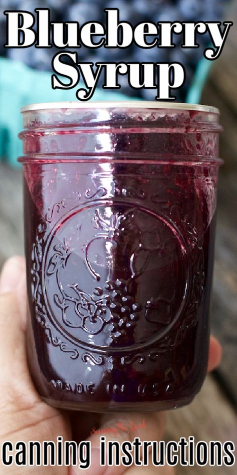 Canning Blueberry Sauce, Canned Blueberry Syrup Recipe, Canned Syrup Recipes, Blueberry Syrup Recipe Canning, Blueberry Canning Ideas, How To Make Blueberry Syrup, Blueberry Syrup Recipe Easy, Canning Blueberries, Blueberry Syrup Recipe