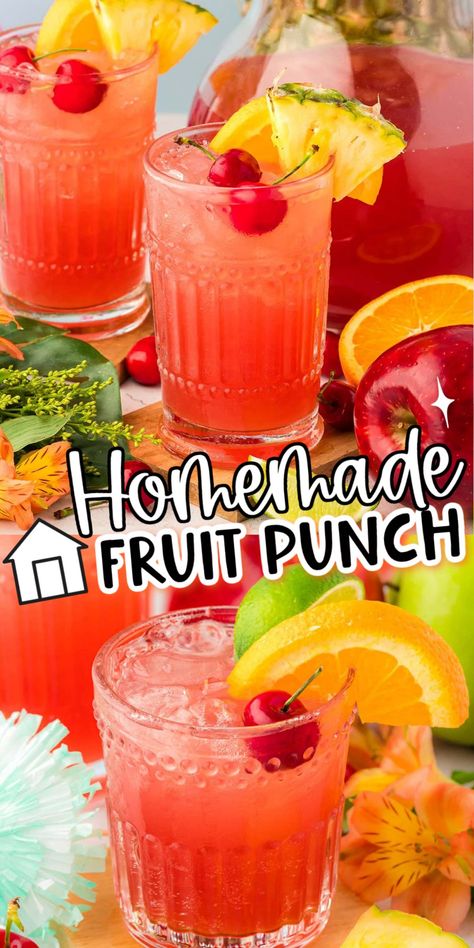 Learn How To Make Fruit Punch with the best high-quality ingredients to have the most delicious party drink at all of your gatherings! Prep a batch of this fruity, perfectly sweet punch in less than 5 minutes! via @sugarandsoulco Homemade Fruit Punch Juice, How To Make Fruit Punch, Fruit Punch Juice Recipe, Jamaican Fruit Punch, Homemade Fruit Punch, Non Alcoholic Fruit Punch, Tropical Punch Recipe, Punch Recipes Non Alcoholic, Alcoholic Fruit Punch