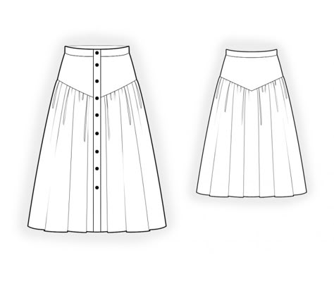 Skirt With Yoke - Sewing Pattern #2079. Made-to-measure sewing pattern from Lekala with free online download. Yoke Skirt Pattern, Skirt With Yoke, Yoke Skirt, Coat Pattern Sewing, Skirt Patterns, Jacket Pattern Sewing, Flat Sketches, Garment Industry, Blouse Pattern Sewing