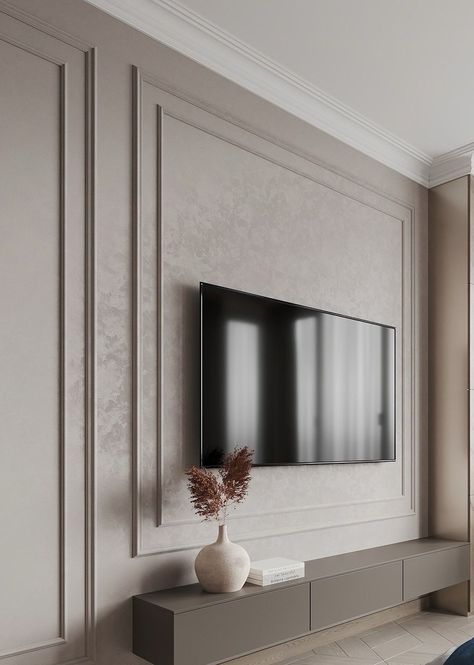 Neoclassical Tv Wall Design, Tv Panelling, Diy Headboard Ideas, Living Room Panelling, Bedroom Tv Wall, Tv Unit Furniture Design, Living Room Wall Units, Latest Living Room Designs, Headboard Ideas