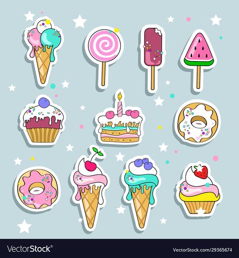 Ice Vector, Candy Illustration, Candy Toppers, Candy Images, Candy Drawing, Candy Car, Donut Vector, Stickers Food, Cakes Ice Cream