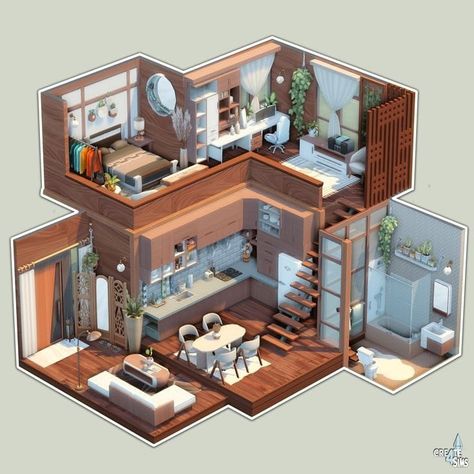 Sims 4 Penthouse, Sims 4 Loft, Sims 4 Houses Layout, Loft House Design, Sims Freeplay Houses, Sims 4 Bedroom, Sims 4 House Plans, Sims 4 House Building, House Floor Design