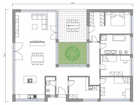 Shed Floor Plans, Zen House, Bungalow Floor Plans, Courtyard House Plans, Architectural Floor Plans, House Construction Plan, Smart Home Design, House Layout Plans, Architectural House Plans