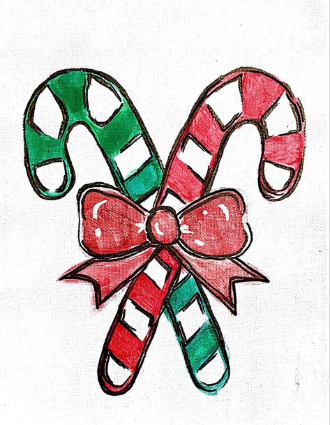 Christmas Love Doodles, Christmas Drawings Easy Ideas, Christmas Candy Cane Drawing, Candy Cane Paintings On Canvas, Sketchbook Ideas Christmas, How To Draw A Candy Cane, Christmas Ideas To Draw, Preppy Christmas Drawings, Paint Night Ideas Christmas