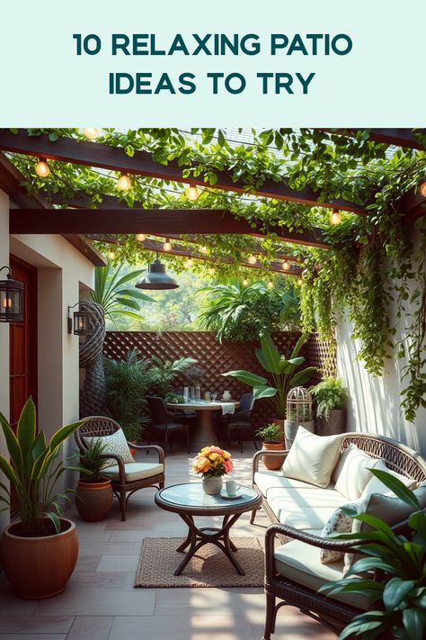 Are you ready to enhance your outdoor space? Discover 10 relaxing patio ideas that will transform your backyard into a breezy oasis. Enjoy outdoor dining with cozy seating and ambient lighting that sets the mood for warm evenings. Create a comfy lounge area filled with plants and sleek decor, perfect for unwinding or entertaining friends. Explore creative options for maximizing space, adding pops of color, and achieving a serene atmosphere. Your dream patio is just a pin away! Get inspired and bring these ideas to life! California Rooms Outdoor, Cozy Patios, Relaxing Patio, Outdoor Drapes, California Room, Sleek Decor, Dream Patio, Small Water Features, Cozy Patio