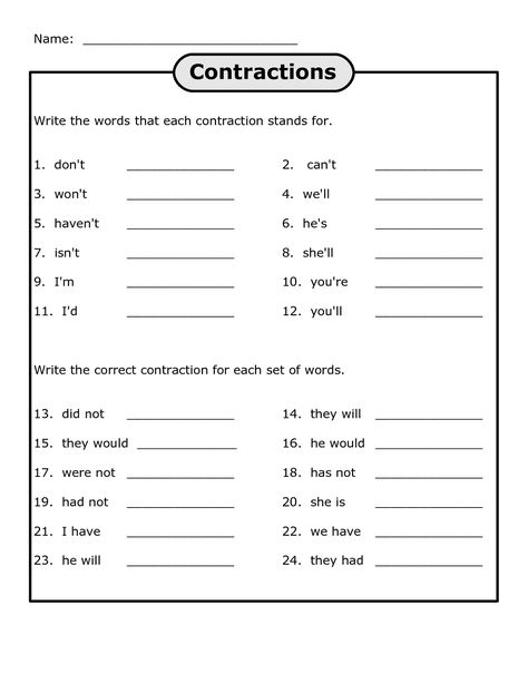 Printable English Worksheets Contractions | Learning Printable Ks2 English Worksheets, 4th Grade Reading Worksheets, 4th Grade Worksheets, Proportions Worksheet, Solving Proportions, Ela Worksheets, Language Arts Worksheets, Homeschool Worksheets, Spelling Worksheets