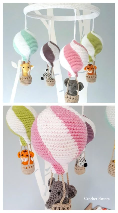 Amigurumi Mobile Free Pattern, Crochet Balloons Free Pattern, Crochet Animal Mobile, Free Crochet Mobile Patterns, Crochet Mobile Free Pattern, Crochet Baby Gift Ideas, How To Make A Baby Mobile, Crochet Baby Mobile Free Pattern, Baby Mobile Diy