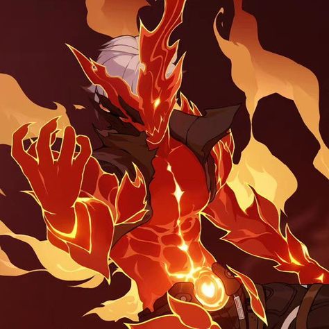 Red Skin Character Design, Fire God Character Design, Fire Armor Concept Art, Wrath Character Design, Fire Head Oc, Fire Creature Art, Monster Rpg Art, Demon Design Character Concept, Fire Demon Art