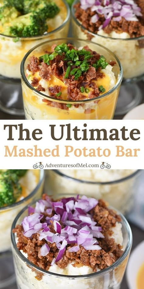 Ultimate Mashed Potatoes, Mashed Potato Bar, Appetizers Wedding, Food Bar Ideas, Party Food Bars, Baked Potato Bar, Potato Bar, Appetizers For A Crowd, Food Bars