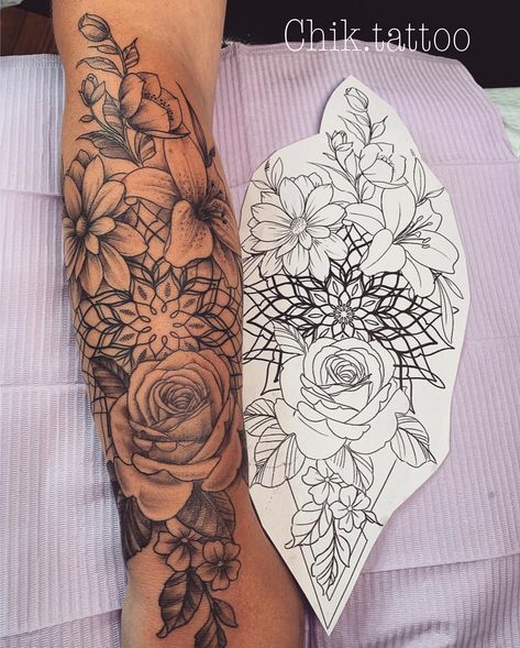 Tato Mandala, Beautiful Flower Tattoos, Small Flower Tattoos, Flower Tattoo Sleeve, Forearm Tattoo Women, Inspiration Tattoos, Diy Tattoo, Sleeve Ideas, Sleeve Tattoos For Women