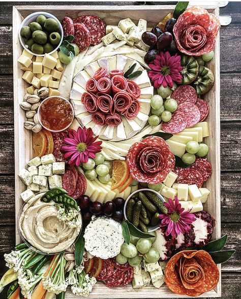 Tiny Appetizers, Pretty Cheese Board, Rectangle Charcuterie Board, Meat Cheese Veggie Charcuterie Board Ideas, Meat Heavy Charcuterie, Fancy Meat And Cheese Tray, Huge Charcuterie Board Wedding, Catering Platters, Meat Cheese Platters Charcuterie Board Wedding