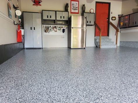 Hypoxy Garage Floor, Apoxsee Garage Floors, Garage Apoxsee, Garage Cement Floor Ideas, Resurface Garage Floor, Refinish Garage Floor, Speckled Garage Floor, Redo Garage Floors, Garage Floor Sealer