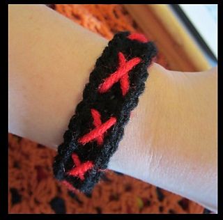 X-bracelet1_small2 Punk Crochet Patterns Free, Gothic Crochet Patterns, Goth Crochet Patterns, Witch Boutique, Emo Crochet, Goth Crochet, Gothic Crochet, Crochet Bracelet Pattern, Crochet Project Ideas