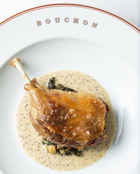 Bouchon Bistro on Instagram: "Confit de Canard. A French classic that never goes out of style! Served with kale & whole grain mustard jus. . Visit us in #Yountville with reservations available on @ExploreTock.⁣ Or, visit us at @VenetianVegas in #LasVegas with reservations available on @sevenrooms." Bistro Food Ideas, Pub Food Ideas, Bistro Dishes, Brasserie Food, January Food, Restaurant Bar Ideas, Wine Bistro, Wedding Business Ideas, Steak And Lobster